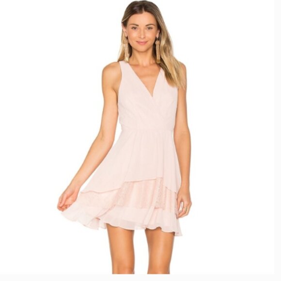 BCBGeneration Surplice Ruffle Dress in Rose Smoke - Picture 1 of 15